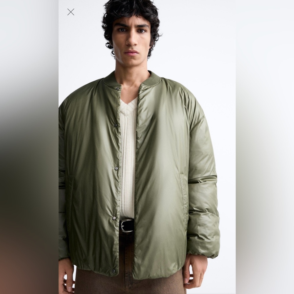 ZARA Oversized Bomber Jacket – Unisex, Size M, Green, New with Tags